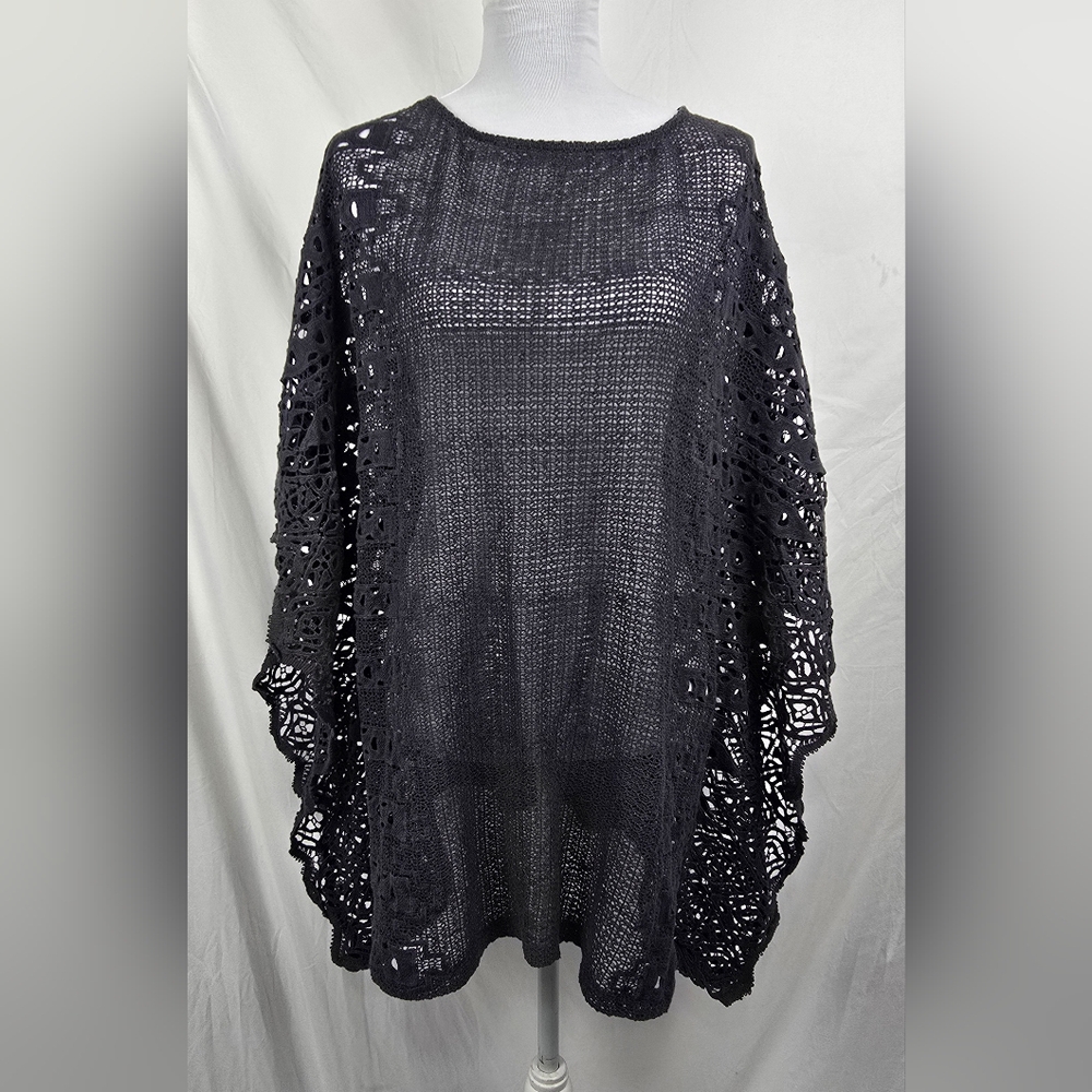 Eberjey Crochet Boxy Boho Grey Cover Up Oversized Beach Resortwear sz S/M
